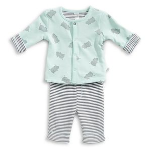 Petit Lem Baby's Reversible Hippo Cotton Top and Pants Set Size 6 months